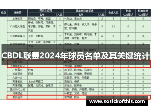 CBDL联赛2024年球员名单及其关键统计